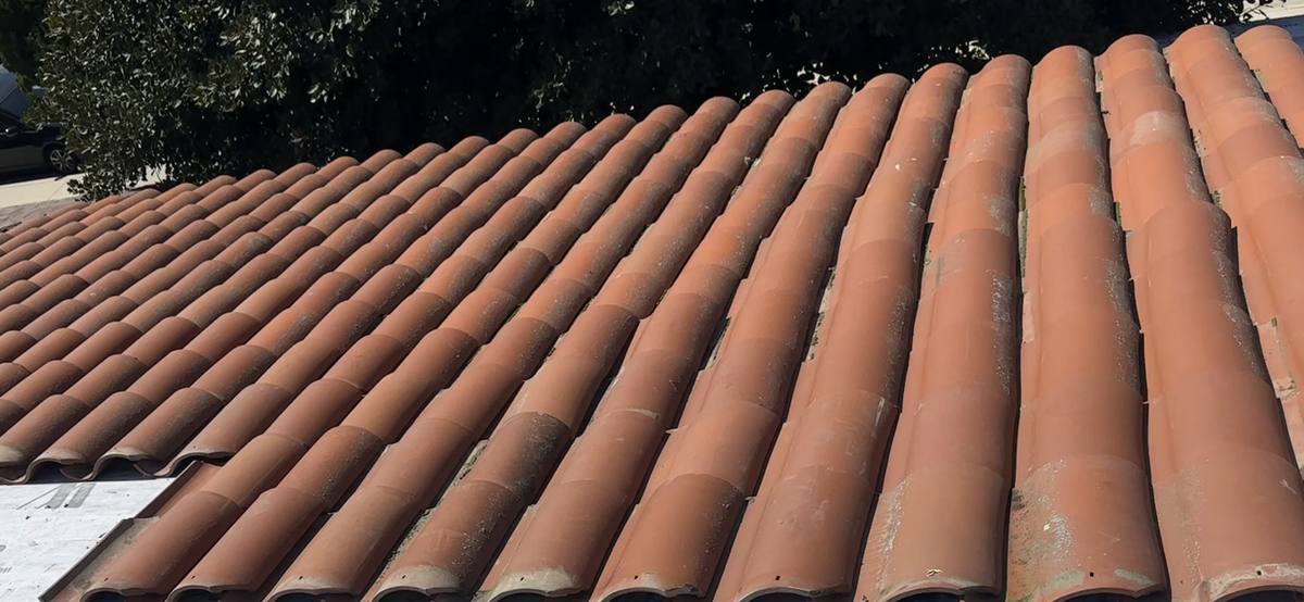 Curved red roof tiles